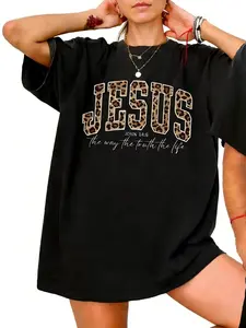 Christian Jesus Tshirt, Cheetah Print Bible Verse T-shirt, Trendy Faith Apparel Gift, Jesus Loves You, The Way The Truth The Life Tee