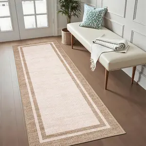 Garvee 2x6 Runner Rugs for Kitchen Floor Indoor Entryway Rug Modern Bordered Bathroom Runner Rug Washable Front Door Mat Stain Resistant Rugs for Hallway Laundry Room Beige