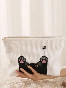 Cute Cat Print Makeup Bag, Cartoon Style, Lightweight Multi-Functional Fashion Casual Handheld Cosmetic Pouch, Travel Organizer for All Seasons, Makeup Storage Bag