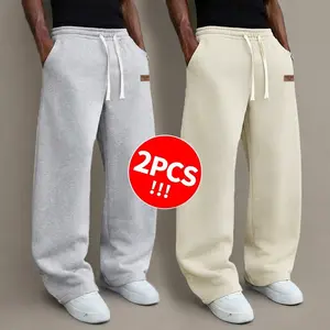 2Pack  Men’s solid-color drawstring sweatpants, loose wide-leg design for spring and summer, lightweight and comfortable, available in a 2-pack or single pack. pants pants for men.men's wear flash sale