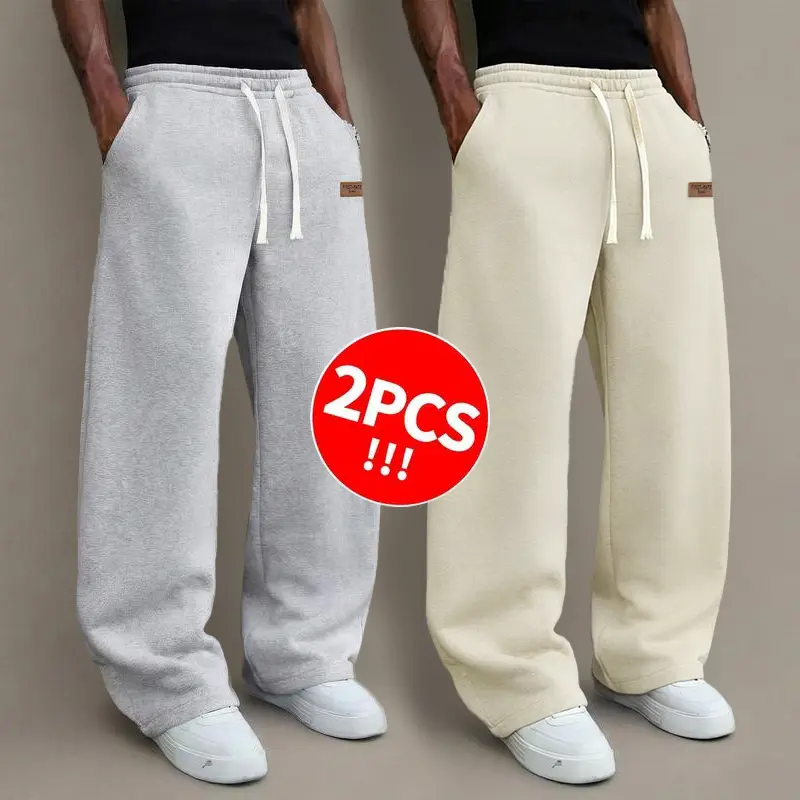 2Pack Men’s solid color drawstring sweatpants, loose wide leg design for spring and summer, lightweight and comfortable, available in a 2 pack or single pack. pants pants for men.men's wear flash sale