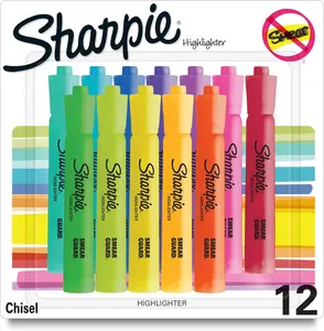 Chisel Tip Highlighter Markers, 12-Count Assorted Fluorescent Colors, Office & Back-to-School Supplies for Students & Teachers