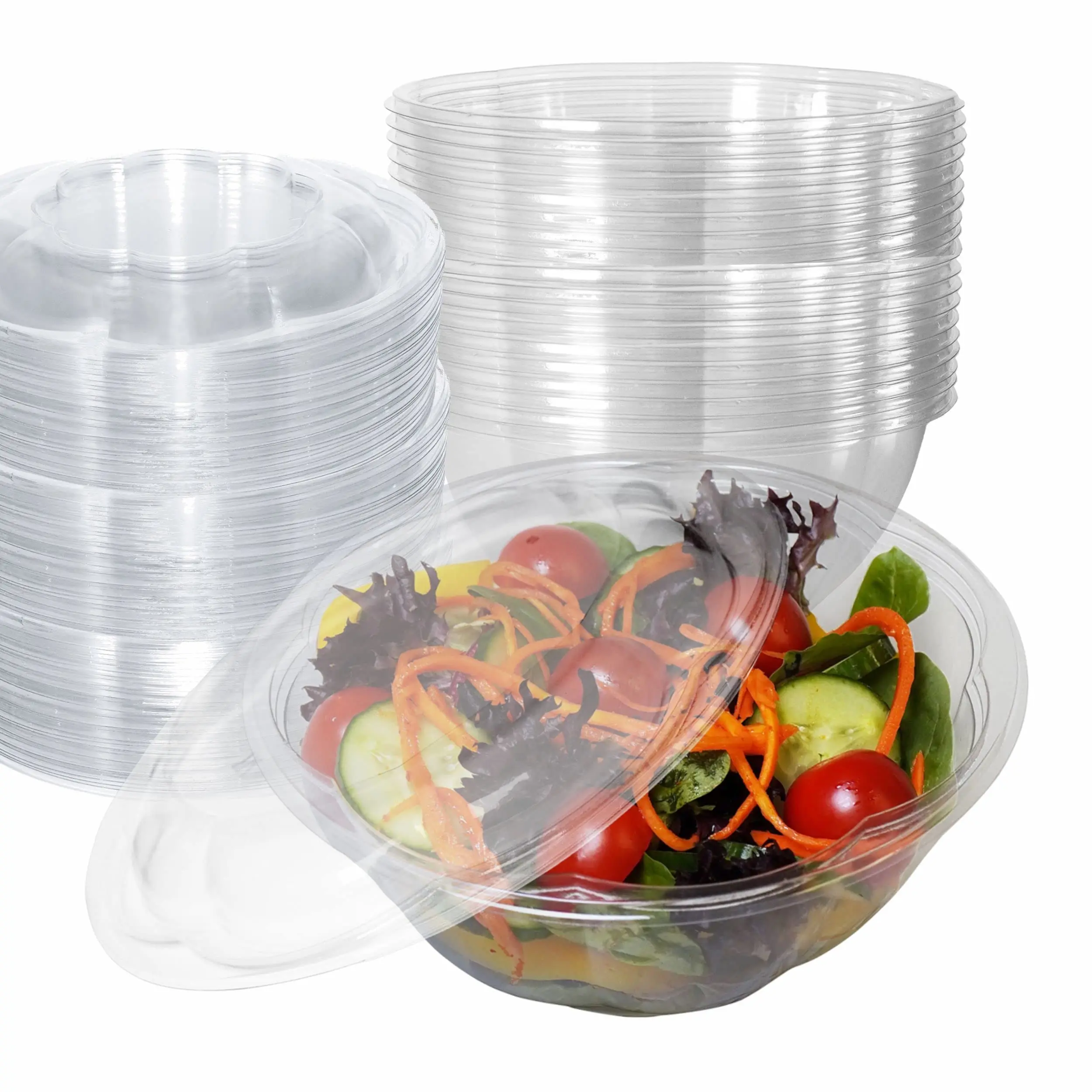 32oz Salad Bowls To-Go with Lids (50 Count) - Clear Plastic Disposable Salad Containers | Airtight, Lunch, Salads, Parfait, Fruits, Leak Proof, Airtight, Fresh, Meal Prep | Rose Bowl Container (32oz)