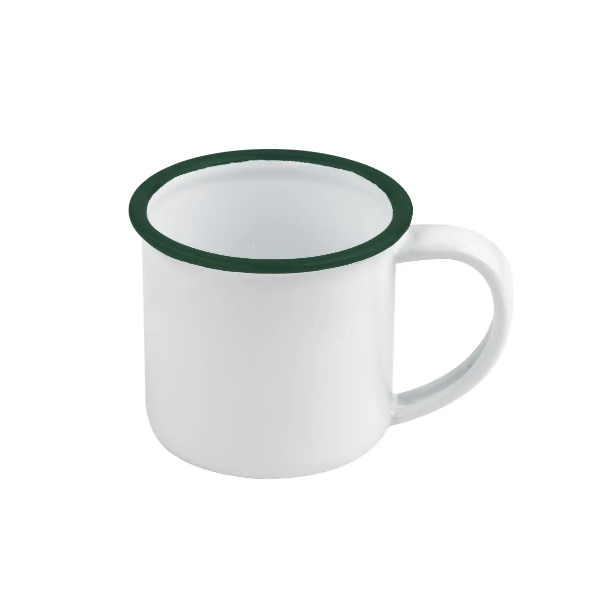 Packnwood 294ENMUG100 Non-Customised Rim Enamel Mini Mug, 2x2 in, 3 oz, White with Green, 12-Piece - Ideal for Cafes, Coffee Shops, Food Service