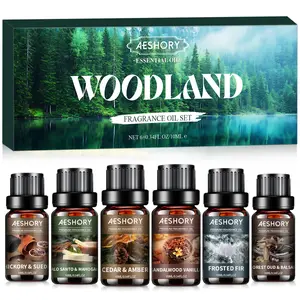 Woodland Essential Oils Set, Woody Scent Fragrance Oil Kit, Aromatherapy Oils for Diffusers (6 * 10ML), Sandalwood &Vanilla, Forested Fir,Palo Santo&Mahogany,Cedar & Amber, Oud &Balsam,Hickory&Suede Gift Bath