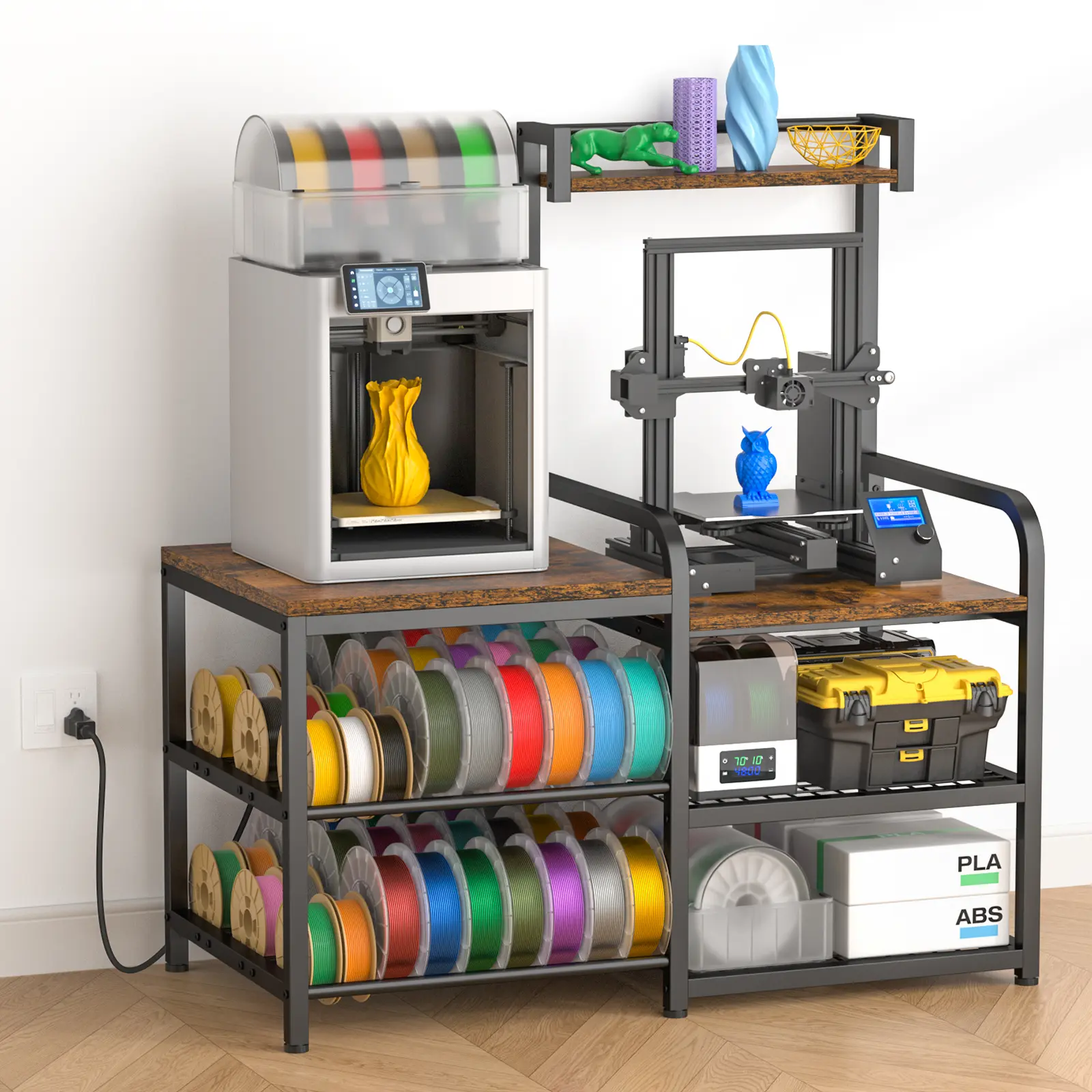 3D Printer Table With Filament Storage Rack, Heavy Duty Table Holds 3D Printer, Spools, Filament Dryer, Metal Spool Holder For PLA/ABS/TPU/Nylon, Filaments Organized For Printing Station, Office