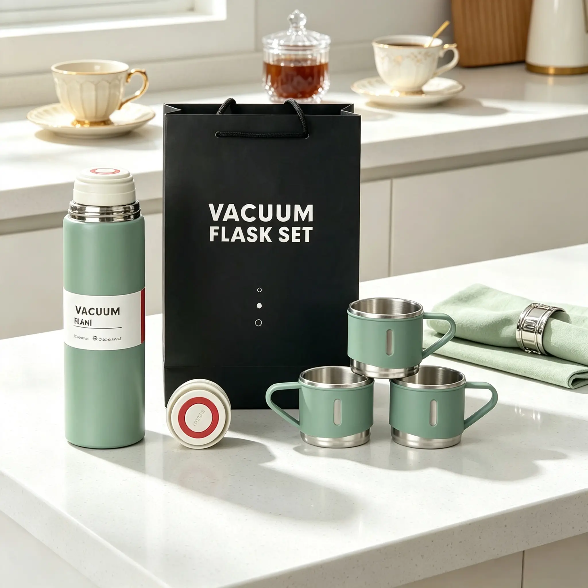 500ml Vacuum Double-Layer Stainless Steel Insulated Water Bottle Gift Box Set - 1 Cup with 3 Lids, 12-Hour Heat/Cold Retention, Leak-Proof, Reusable Portable Travel Coffee Cup for Camping, Office Bottle Drinkware Flasks Insulation Matte Grey