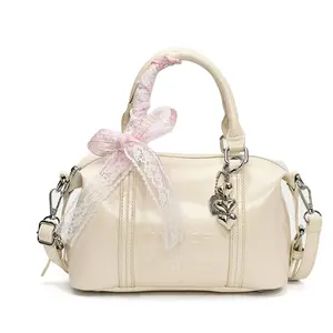2025 Women’s Cute PU Crossbody Bag, Korean Style Multi-Purpose Bowling Handbag