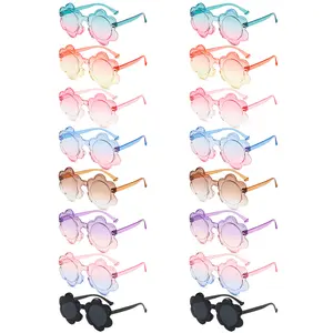 16 Pairs Kids Sunglasses Cute Flower Sunglasses Groovy Party Favors for Toddler Girls Boys Beach Party