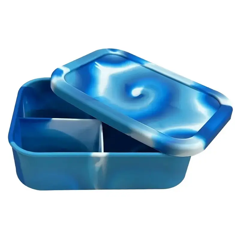 Leak-Proof Microwaveable Silicone Lunchbox with 3-Compartments, 1200ml Capacity, BPA-Free, 6 Color Options, Perfect for Travel or Meal Prep, Tableware