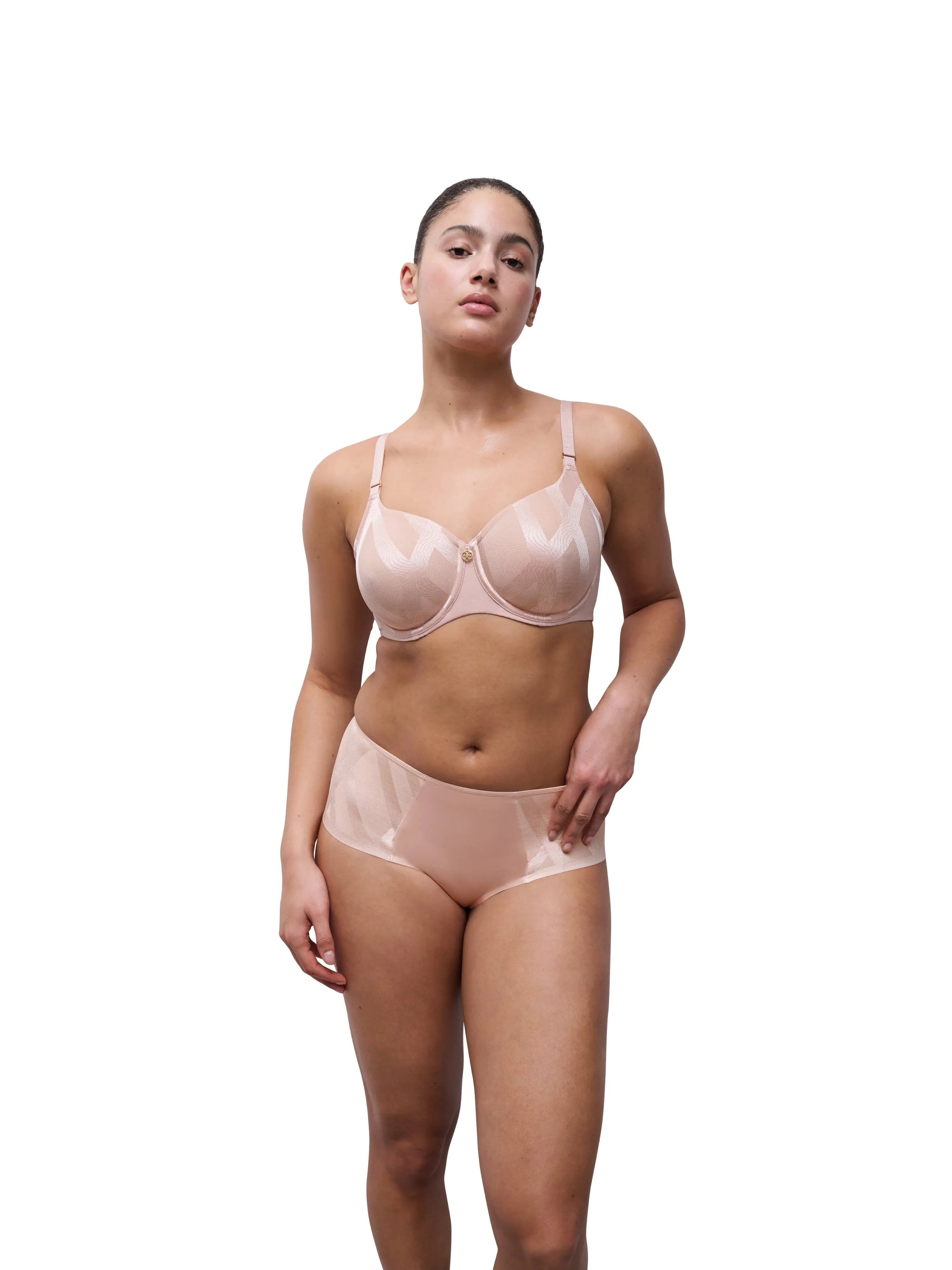 Women's Chantelle Glaze Golden Strap Knit Back Smoothing Minimizer Bra - Enclosed Seams, Jewel Accents, Graphic Cutout, Perfect Fit, Geometric, Elastic, Adjustable, Lingerie, Seamless, Style, Convertible, Soft Fabric Bra, Minimalist, Hand Wash
