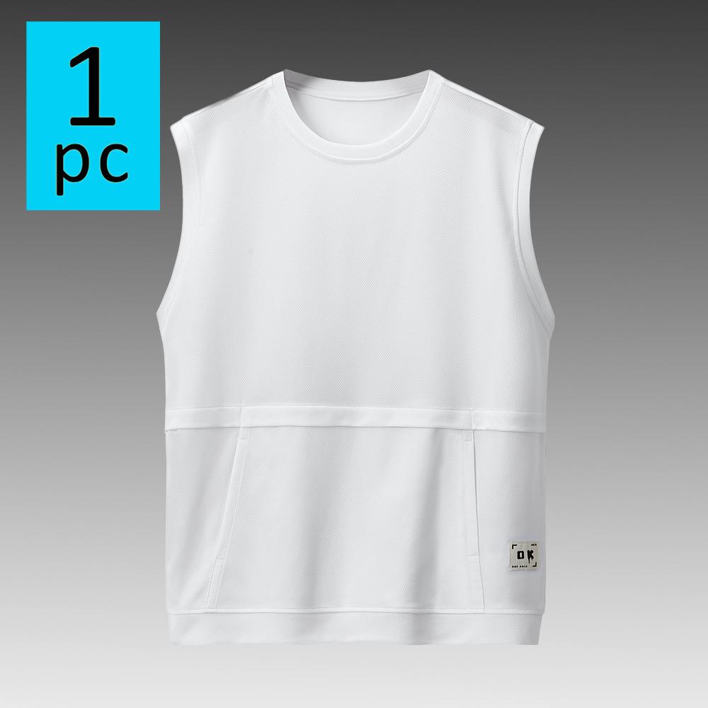 New men’s casual sleeveless tank top for summer—thin athletic vest/T-shirt with pockets; crew-neck sleeveless tank suitable for marathon, track, and fitness; ideal for everyday outdoor wear in spring and summer; men’s tops.
