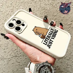 Cute Capybara Boba Tea Literally Just Vibing Aesthetic for iPhone 17 16 15 14 Pro Max 13 12 11 Air XR XS Plus Slim Shockproof Protective TPU Case