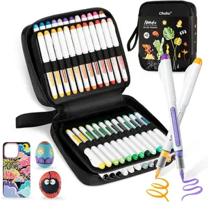 Ohuhu Acrylic Brush Tip Paint Markers 24 Pack/ 48 pack Vibrant Colors with Flexible Brush Tips High-Opacity Waterproof Lightfast Pens for Rock Wood Glass & More