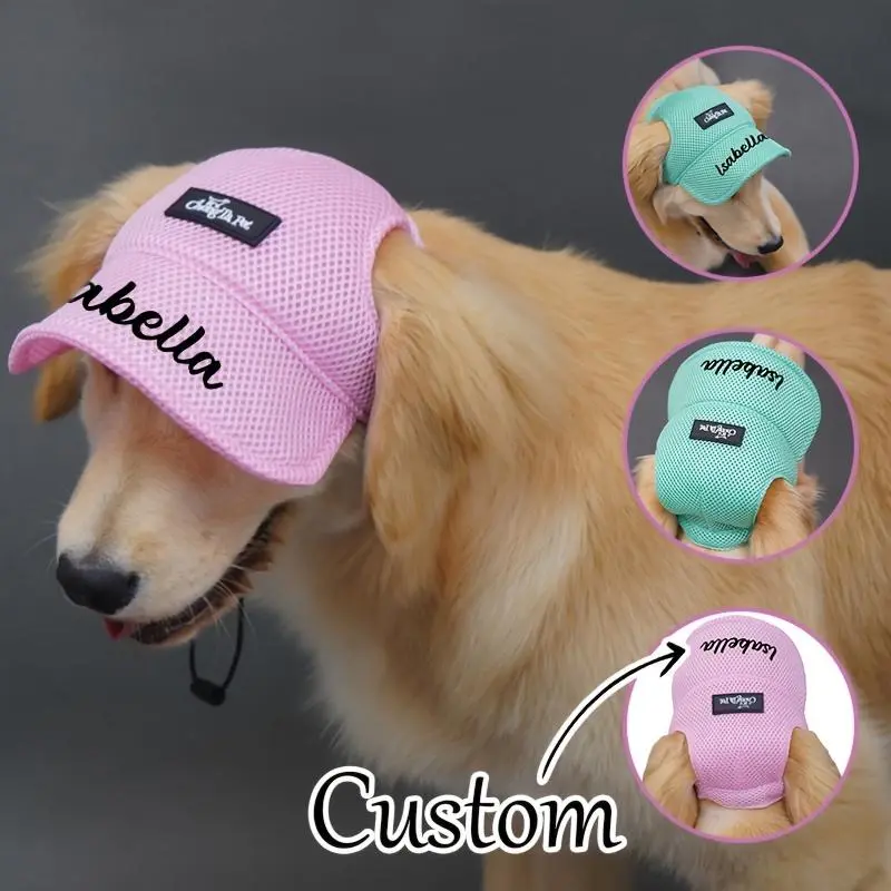 Customized Text Pet Cross Border Pet Hat with Leaking Ears, Breathable Golden Retriever Dog Hat, Summer Sunscreen Pet Hat, New Style