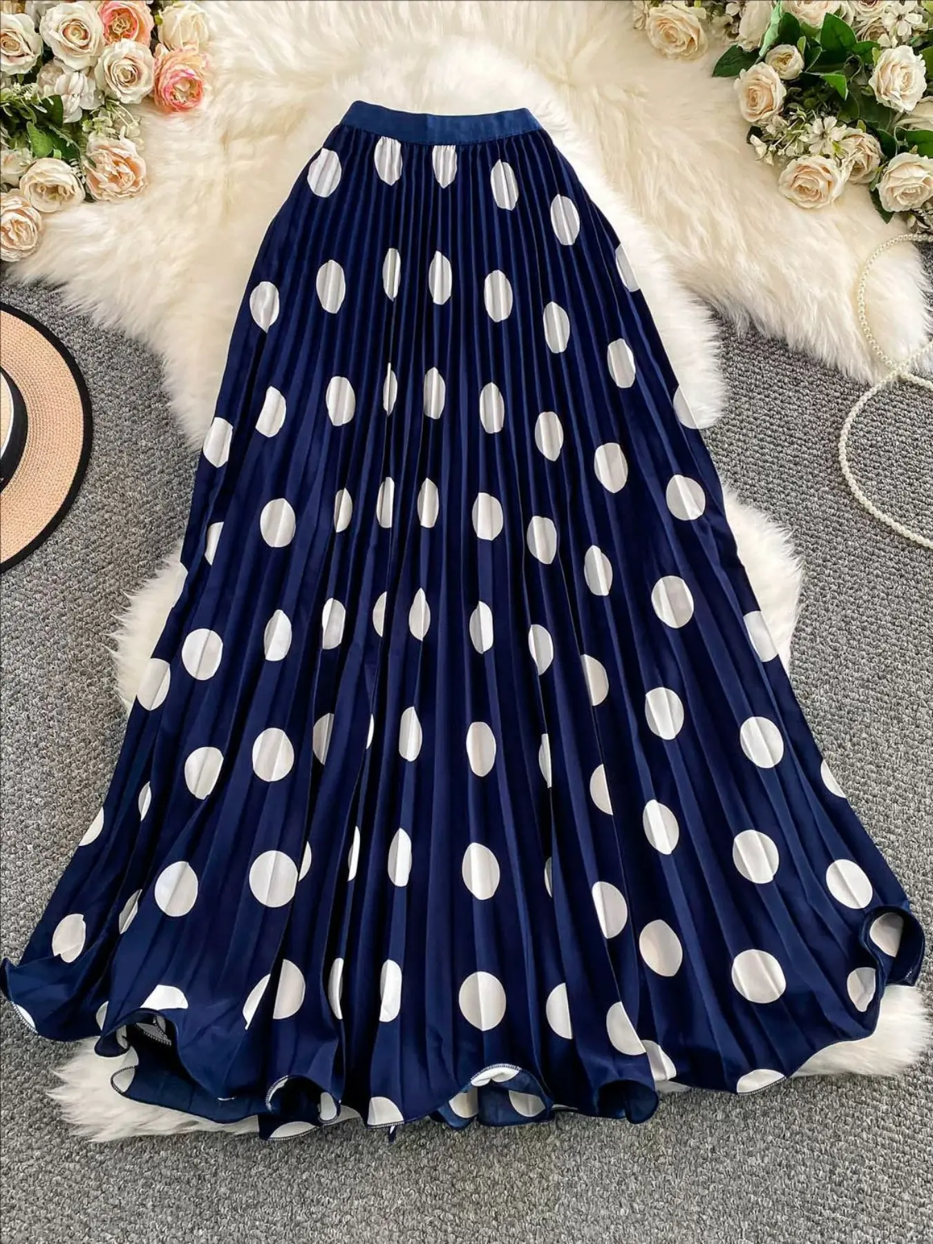 Women's Casual Fit Pleated Skirt, Polka Dot Pattern, Perfect for Commuting and Parties, Stylish Skirt for Daily Wear, Boho Bottoms