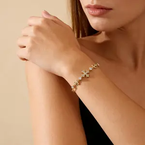 Bracelets for Women, Snowflake Cross Charm Adjustable Bracelet, Hypoallergenic Sparkle Jewelry Gift for Mother’s Day, Valentine’s Day, Birthday