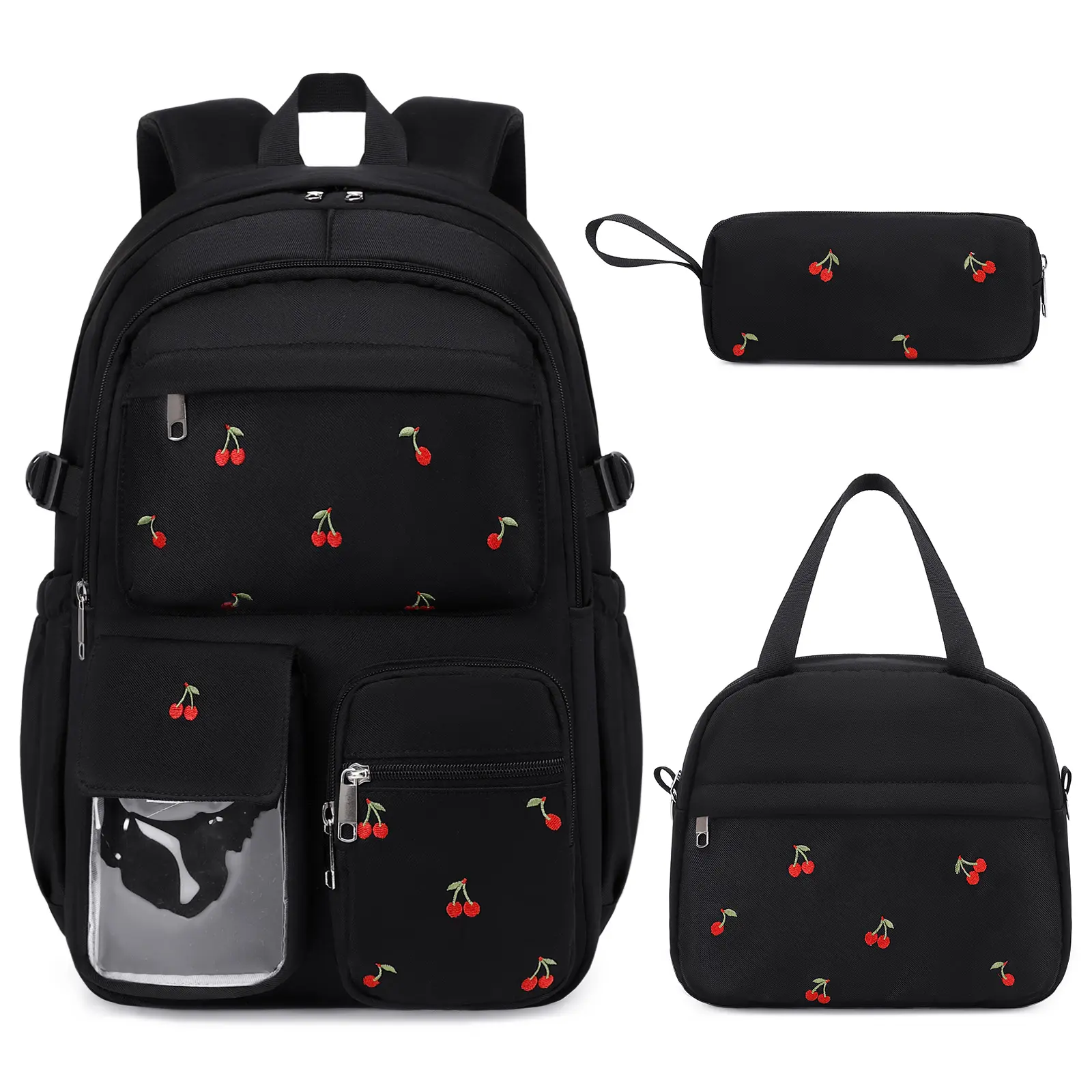 SIMILOVE Girls Adjustable Pink Butterfly Embroidered 3PCS Backpack Set - School Book Bags with Lunch Bag, Pencil Case, Back to School Shopping Supplies for Elementary Students