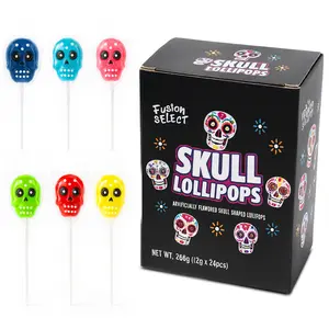 Fusion Select 24 Pcs Sugar Skull Lollipops - Colorful Halloween & Day of the Dead Candy - Individually Wrapped Novelty Treats for Kids - For Trick or Treat, Themed Party Favors & Celebrations Traditional Sweet Snack