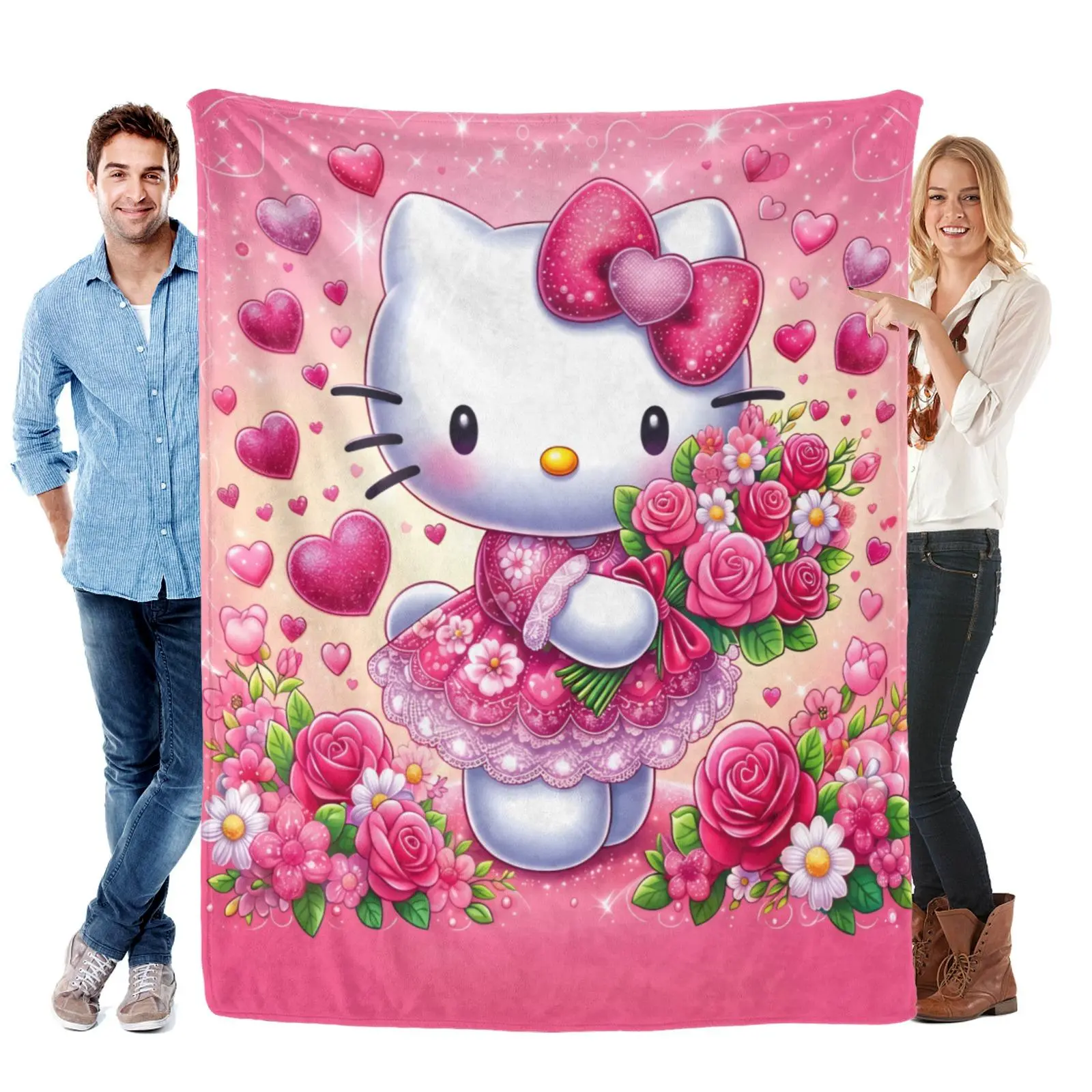 Sanrio Hello Kitty Cartoon Printed Soft Bedding Throw - Bedroom Sofa Blanket, Cozy Valentine Birthday Gifts for Daughters, Ideal for Cozy Setup, Cozy Throw Blanket