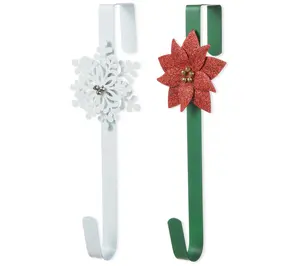 Glitzhome Christmas Snowflake & Poinsettia Wreath Hangers S/2