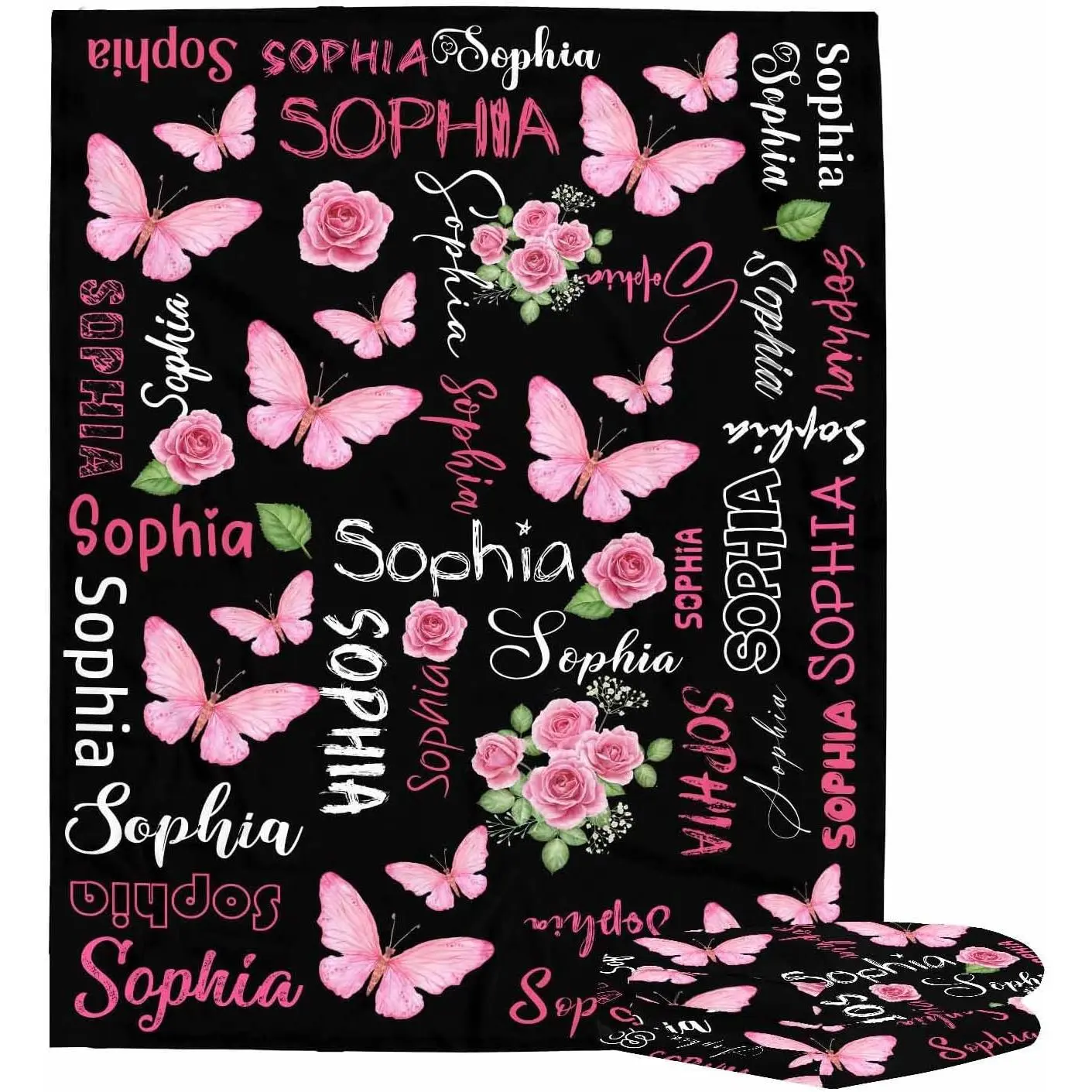 Personalized Name Blanket - Custom Butterfly Design, Soft Nursery Security Blanket - Ideal Gift for Christmas, Wedding, Father's Day, Thanksgiving, Valentine's Day