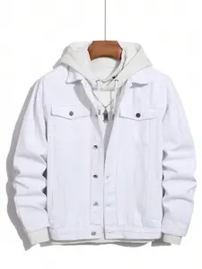 Men's pure white casual denim jacket Coats. The fabric is soft and textured, with a simple and classic version design, which is casual and fresh. It is suitable for daily wear and casual travel of all body types (excluding inner wear).