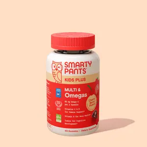 SmartyPants Kids Plus Cherry Berry Punch Multi & Omegas 50 Gummies for Kids Growth Development with Omega-3 DHA EPA Vitamin C D3 B12 A K1 Folate Edible Supplement - Healthcare