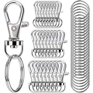 100PCS Swivel Snap Hooks with Key Rings, Premium Metal Swivel Lobster Claw Clasps Assorted Sizes (Large, Medium, Small) for Keychain Clip Lanyard, Jewelry Making, Crafts, Silver