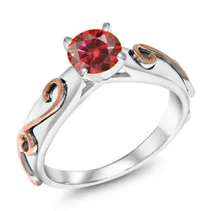 Gem Stone King 925 Sterling Silver Red Moissanite Women Engagement Ring For Women (1.00 Cttw, Gemstone Birthstone, Round 6.5MM)
