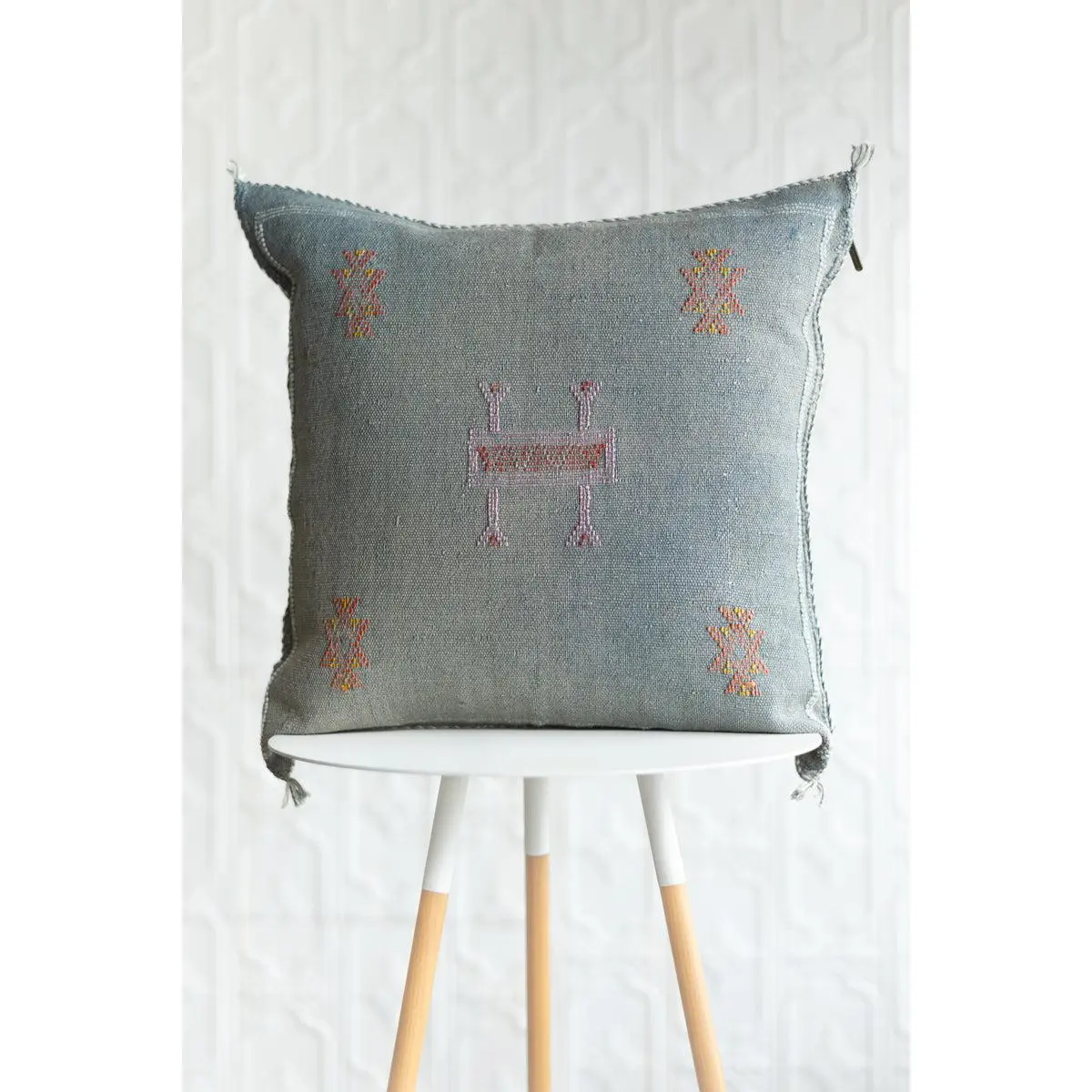 Denim Blue-Grey Moroccan Sabra Cactus Silk Pillow - 89