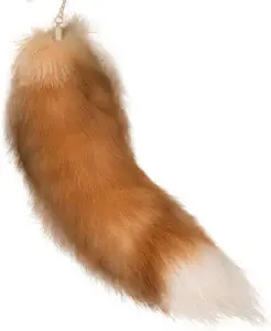 Fox Tail Keychain, Fluffy Fur Wolf Tail Keychain, Faux Therian Tail, Tail Keychain,Realistic Fox Tail Tail Keychain Handbag Pendant Accessories Adults Cosplay, Black-Grey