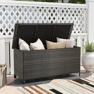 COSTWAY - Indoor Outdoor 85 Gallon Storage Container with Waterproof Liner and Universal Wheels-Brown