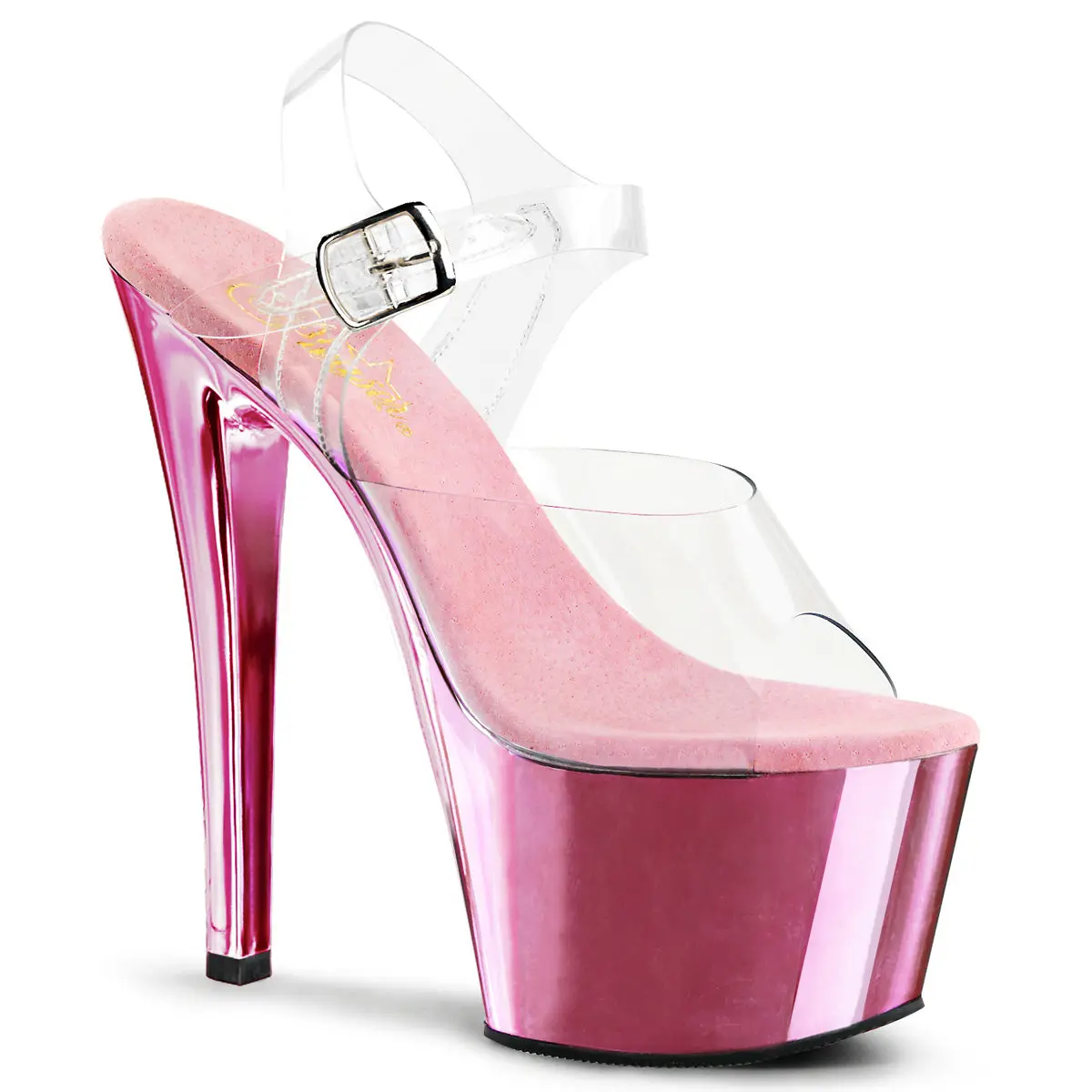 Pleaser Women's Sky-308 Transparent & Baby Pink Platform Heels, Classy Ankle Strap Party Shoes with 7-Inch Heel, Classy Heels, Elegant