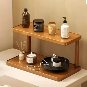 2-Tier Wooden Cup Holder Organizer - No Assembly Needed, Minimalist Countertop Shelf Display Risers Stand, Space-Saving Storage for Cups/Mugs, Beverage Organizer, for Dining Table/Bathroom/Entryway/Office/Living Room