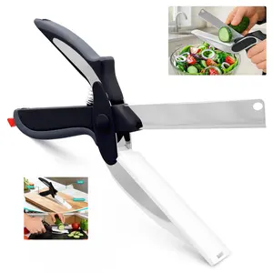 Cutting Board Scissors - 2 In 1 Kitchen Scissors with Cutting Board Knife Combo with Safety Lock and Storage Holder, Sharp Stainless Steel Blade, Dishwasher Safe - For Slicing Vegetables and Fruits