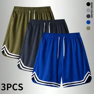 Men’s summer shorts, 3-pack — white-trim athletic shorts suitable for basketball, running, and training