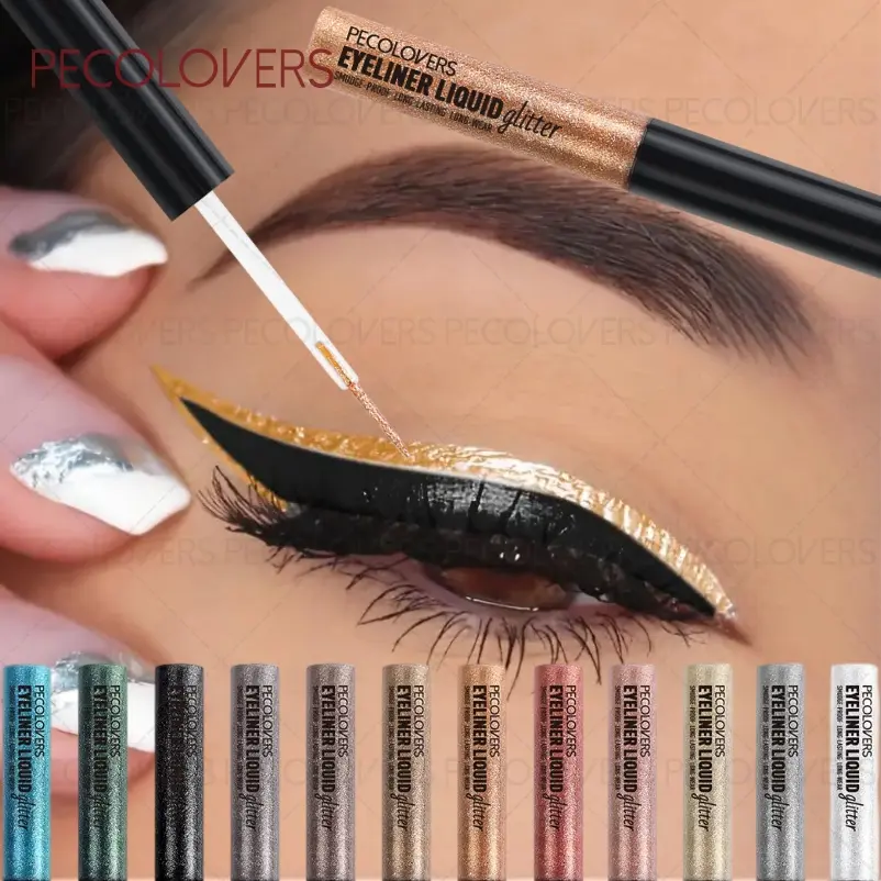 12pcs/set Sparkling Liquid Eyeliner Eyeliner Cosmetic Various Colors & Quick Dry Waterproof Not Easily Smudging Liquid Eyeliner Glitter Liner Eye Makeup Supplies Eye Makeup Products
