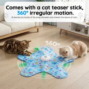 Interactive Cat Toy Mat with 360° Rotating Feather, Automatic Electronic Cat Teaser Toy, Fish & Star Printed Cat Play Mat for Indoor Cats, Stimulating Hunting & Chasing Game outdoorfun