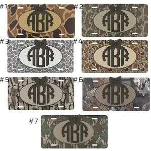 Personalized Camo License Plate, Bow Monogram Car Tag, Girly Hunting Truck Decor, Custom Initials Vehicle Plate