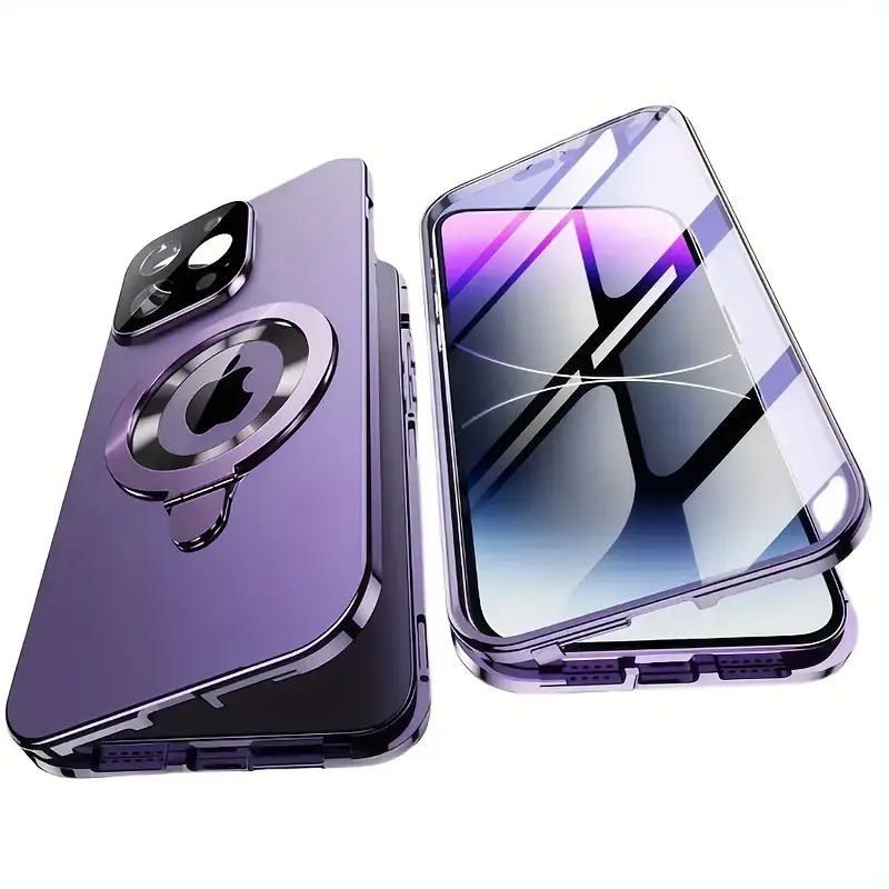 Aluminium Magnetic 2-in-1 Smartphone Case & Privacy Screen Protector - Anti-Peep Double-Sided Glass Cover, Durable Casing, HD Camera Lens Guard, Personalized Multi-Model Accessory for 16/15/14/13/12 Pro Max Plus Series Cellphones