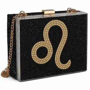 Leo Gold & Jet Black Luxe Crystal Custom Zodiac Box Clutch Bag