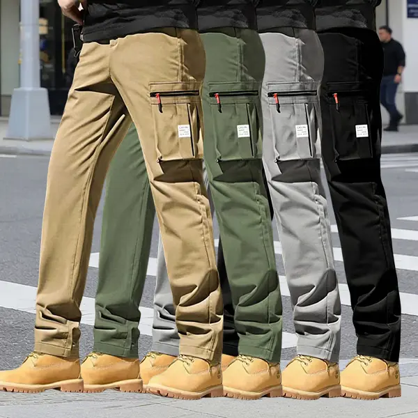 Men's Cargo Pants 4-Pack, Breathable Slim Fitted Straight-Leg Fashion Style with Large-Capacity Zippered Cargo Pocket for Work & Outdoor, Mid Waist, Contrasting Zippers, Men's Clothing, All Seasons, Casual, Slim Fitting, Excellent Moisture Absorption, Moi