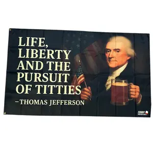 Life Liberty and the Pursuit of Titties Thomas Jefferson 3x5 Wall Decor Funny Banner Hunting Flag Large Slogan Tapestry Seasonal American Bald Eagle