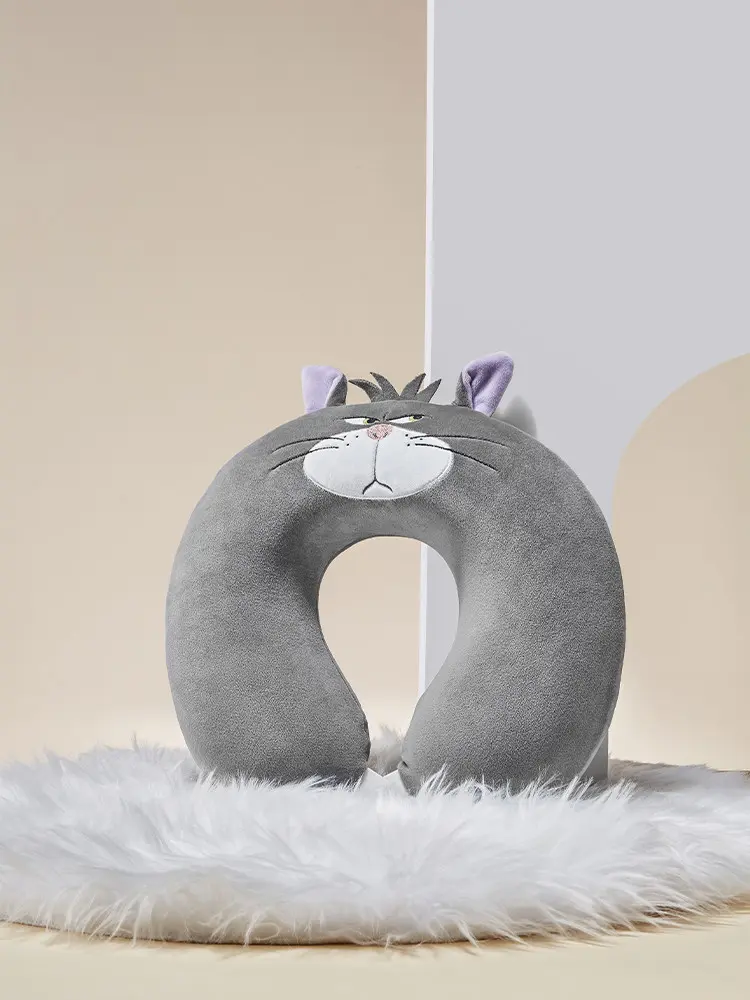 Disney Cats Series Lucifer U-Shaped Neck Pillow - Ultra-Soft Plush with Lucifer Face, Ergonomic Gentle Head Support, Travel Sleeping Companion, Perfect Gift for Disney Cat Lovers, Home/Airplane
