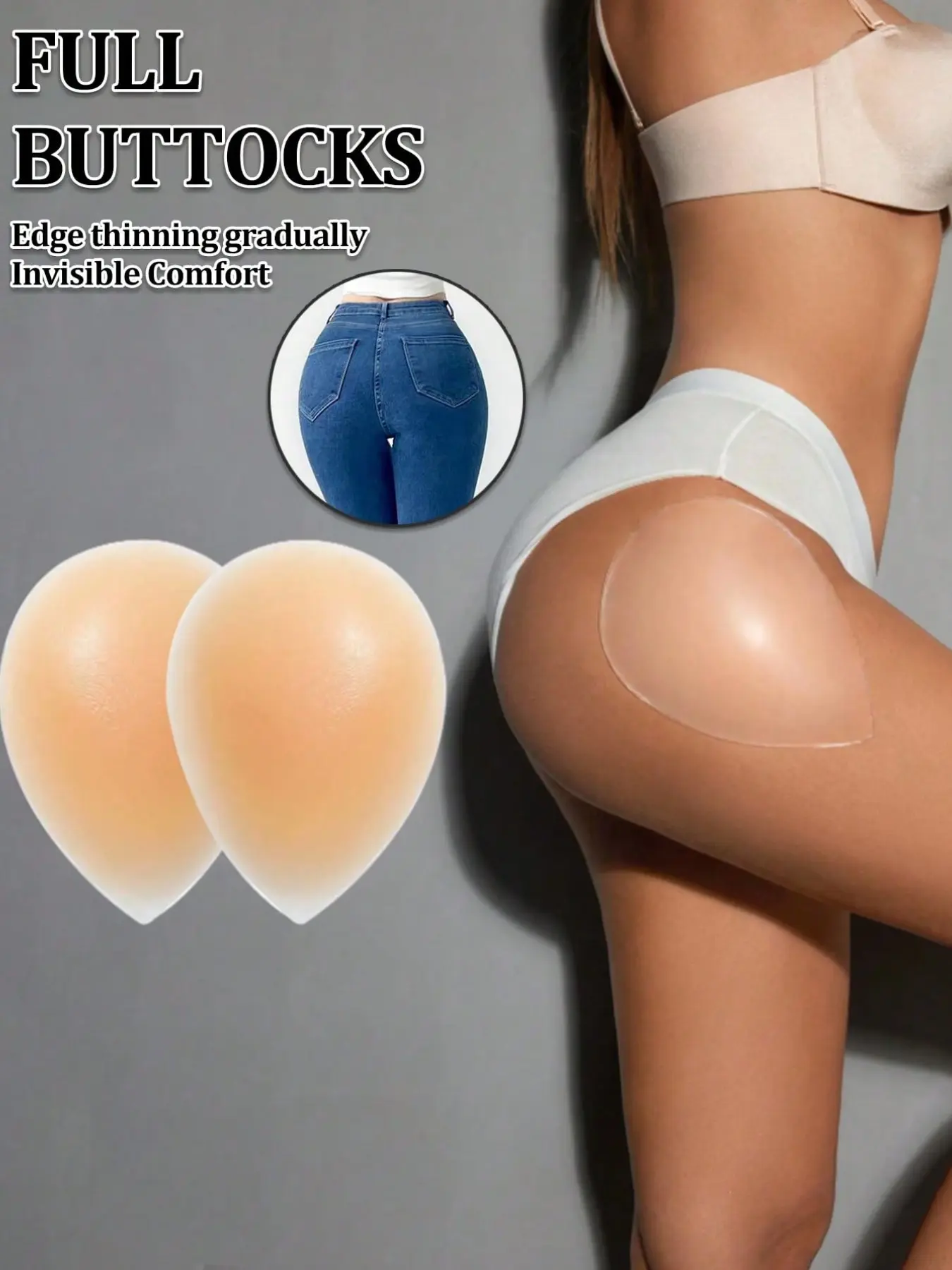 Women's Thick Adhesive Hip Pads, 1 Pair Butt Enhancer Inserts, Body Shaping Underwear Accessories Pads for a Natural Look, for Jeans, Dresses & Yoga, Nude