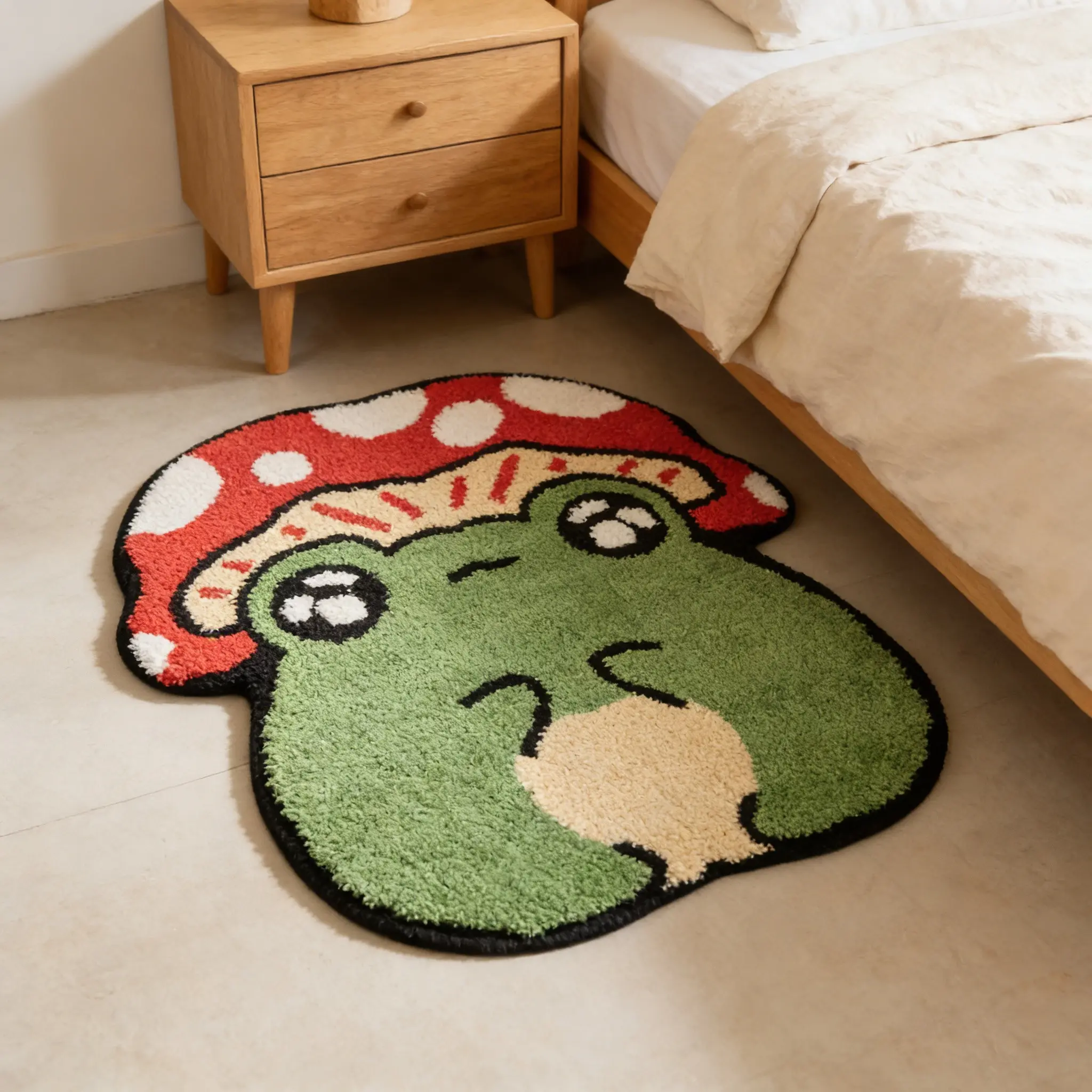 Green Mushroom and Frog Pattern Floor Mat, Cozy Floor Mat, Bedside Rug, Plush Foot Mats, Living Room Carpet, Home Decor Rugs, Suitable for Bedrooms, Living Rooms, Bathrooms, Leisure areas, Home Decorative Rug