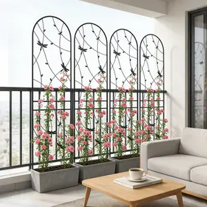 2-Pack Galvanized Metal Pergola Plant Supports, 86.7in x 19.7in Rust-Resistant Galvalume Frame, Dragonfly-Decorated Ready-to-Assemble Outdoor Backyard Garden Raised Bed Decor