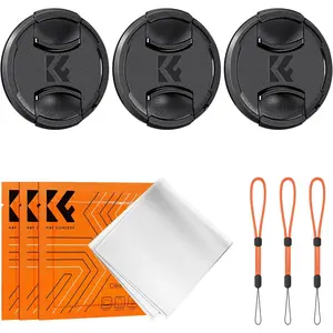 K&F Concept 77mm Lens Cap, 9-in-1 Center Pinch Lens Cover + Anti-Loss Keeper Leash + Microfiber Cleaning Cloth Kits Compatible with Nikon, Canon, Sony, Fujifilm Camera Lenses