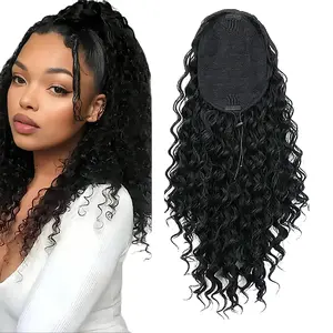 Synthetic Wigs Curly Ponytail Hair 14 Inch Human hair Short Kinky Curly Drawstring Ponytail For Women Daily Clip In Fake Ponytail Extensions Suitable For Wear And Gatherings burmese  half  wig water  wave